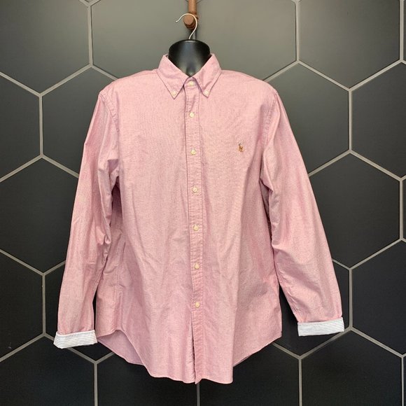 -Used Men Ralph Lauren Long Sleeve Cotton Collared Button Up Red/ Maroon Size XL - Picture 1 of 4